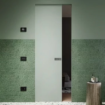 Ermetika Absolute Energy kábelezhető egyszárnyú falban futó tolóajtó tokborítás nélküli fémváz vakolható falhoz ENSI