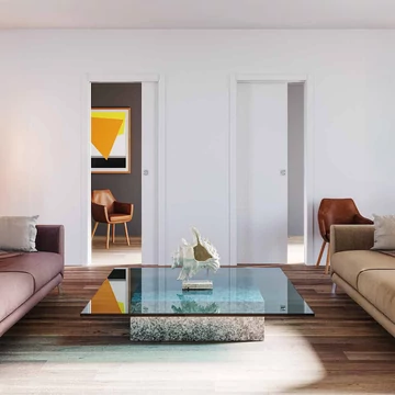 Ermetika Classic Unico Evo kétszárnyú falban futó tolóajtó tokborításos vázszerkezet gipszkarton falhoz UNC